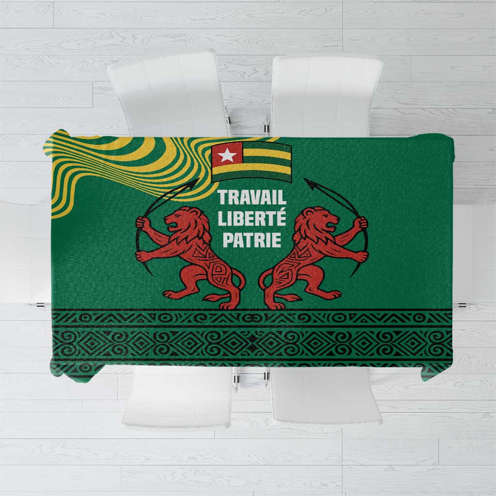 Togo Tablecloth with Red Twin Lions and Travail Liberté Patrie Slogan