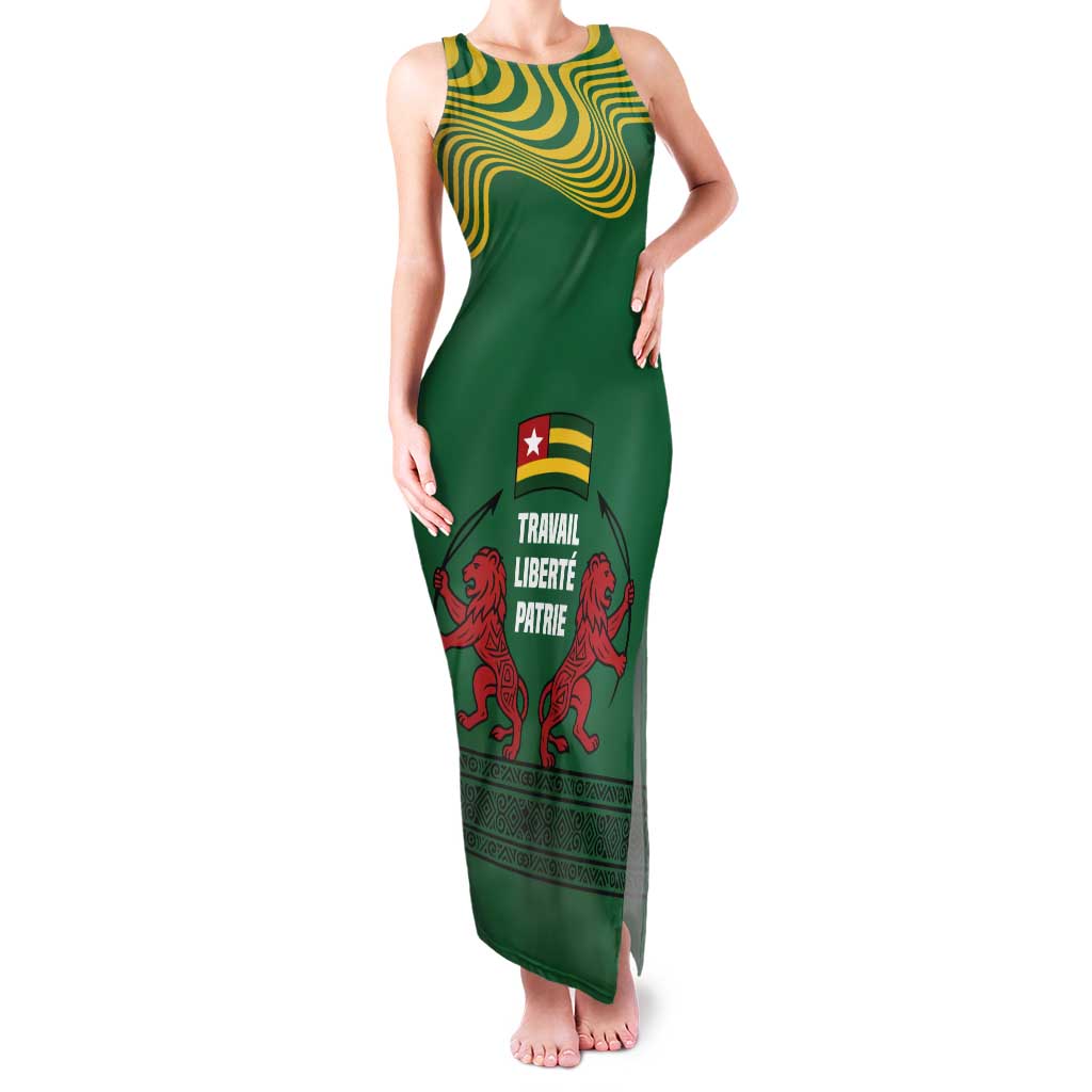 Togo Tank Maxi Dress with Red Twin Lions and Travail Liberté Patrie Slogan