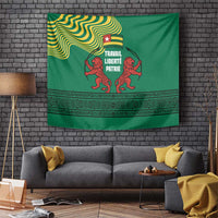 Togo Tapestry with Red Twin Lions and Travail Liberté Patrie Slogan