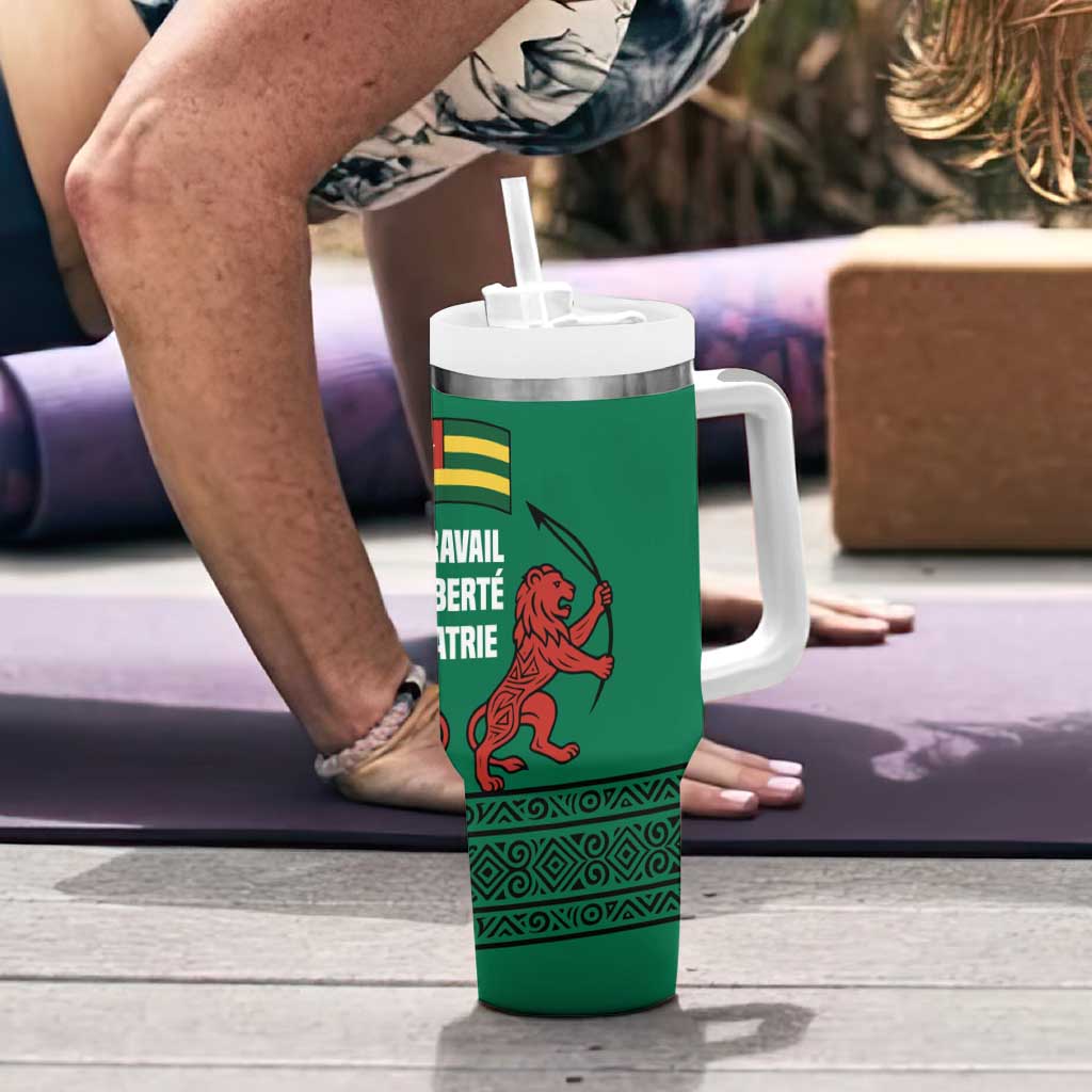 Togo Tumbler With Handle with Red Twin Lions and Travail Liberté Patrie Slogan