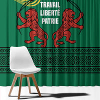 Togo Window Curtain with Red Twin Lions and Travail Liberté Patrie Slogan