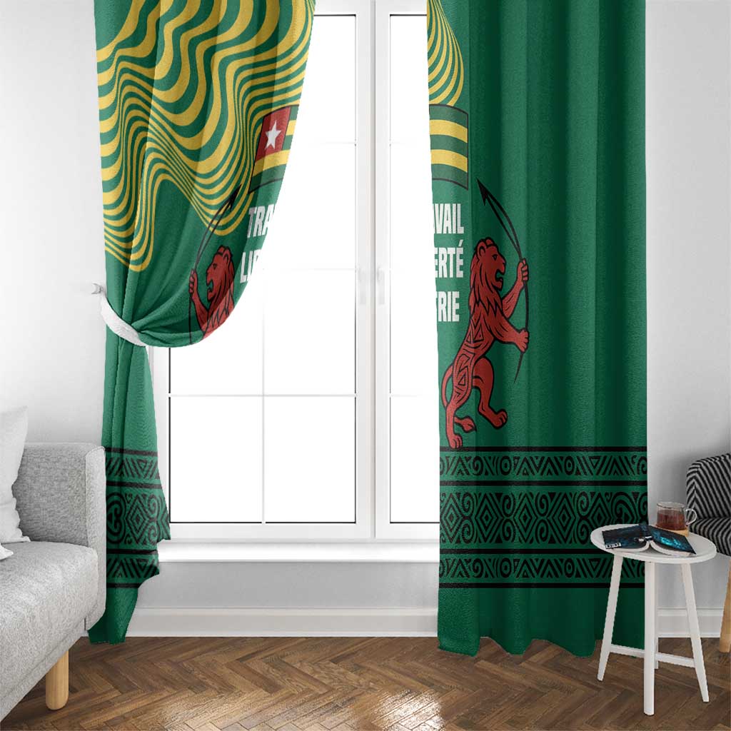 Togo Window Curtain with Red Twin Lions and Travail Liberté Patrie Slogan