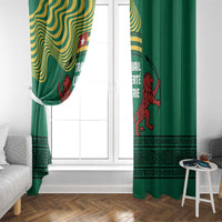 Togo Window Curtain with Red Twin Lions and Travail Liberté Patrie Slogan