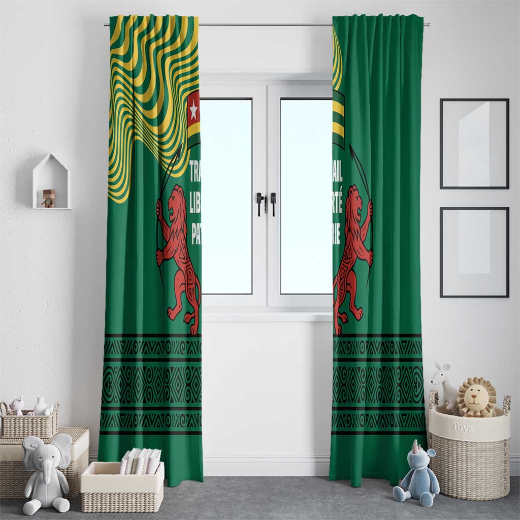 Togo Window Curtain with Red Twin Lions and Travail Liberté Patrie Slogan