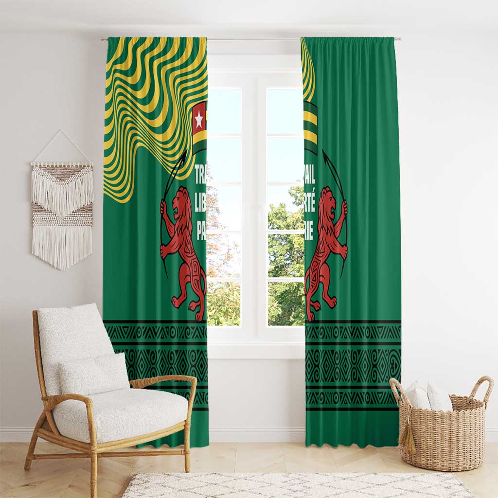 Togo Window Curtain with Red Twin Lions and Travail Liberté Patrie Slogan
