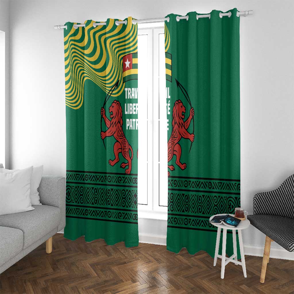 Togo Window Curtain with Red Twin Lions and Travail Liberté Patrie Slogan