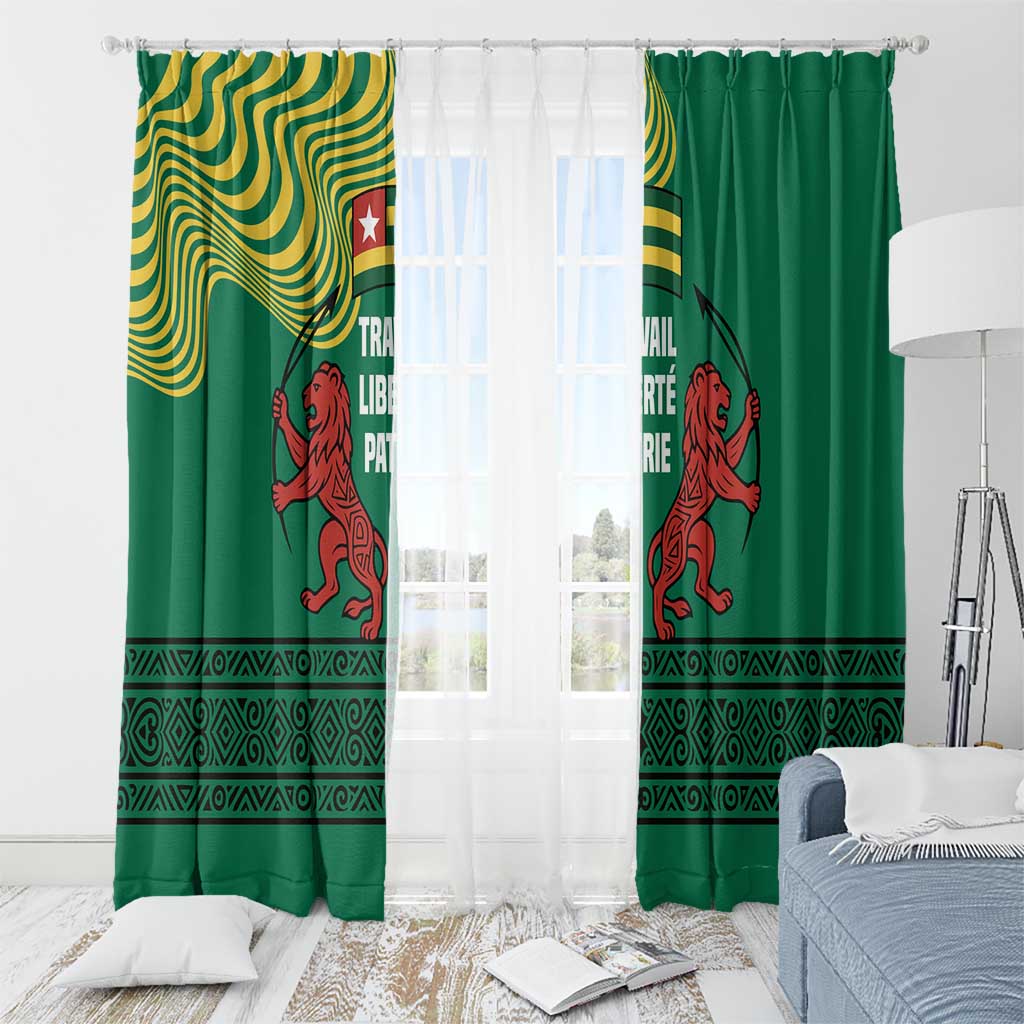 Togo Window Curtain with Red Twin Lions and Travail Liberté Patrie Slogan