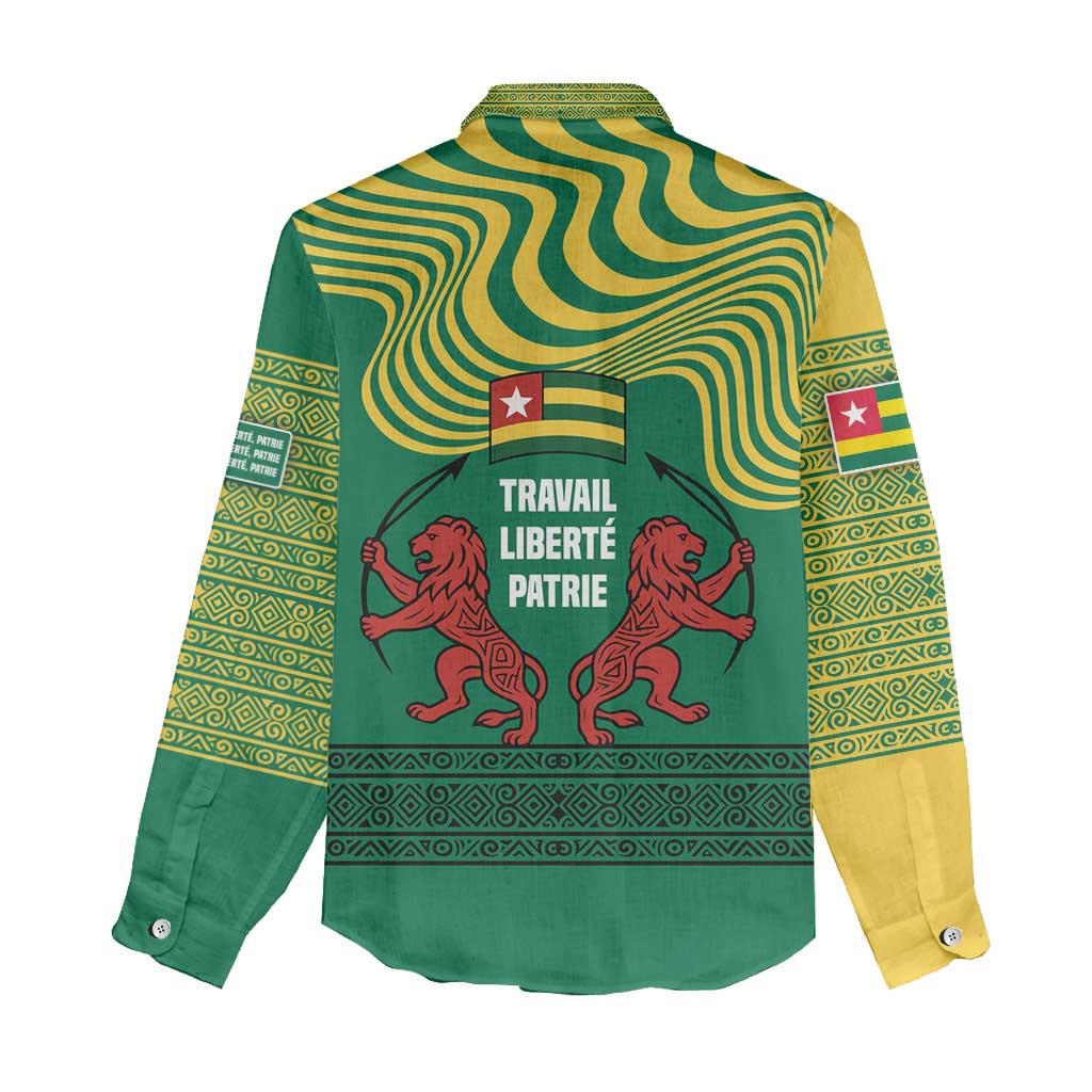 Togo Women Casual Shirt with Red Twin Lions and Travail Liberté Patrie Slogan