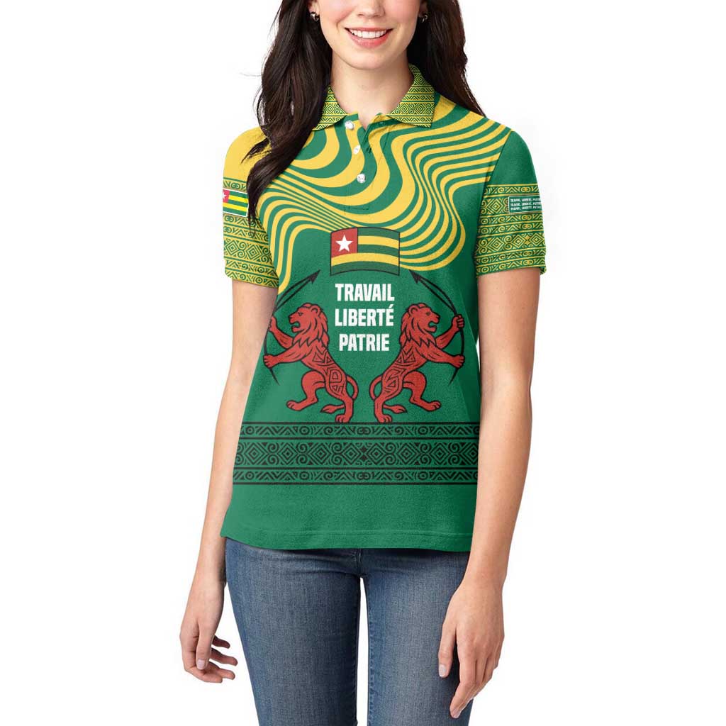 Togo Women Polo Shirt with Red Twin Lions and Travail Liberté Patrie Slogan