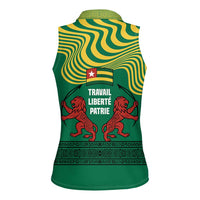 Togo Women Sleeveless Polo Shirt with Red Twin Lions and Travail Liberté Patrie Slogan