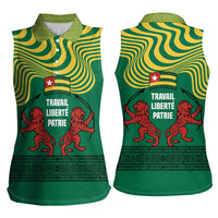 Togo Women Sleeveless Polo Shirt with Red Twin Lions and Travail Liberté Patrie Slogan