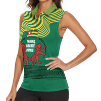 Togo Women Sleeveless Polo Shirt with Red Twin Lions and Travail Liberté Patrie Slogan