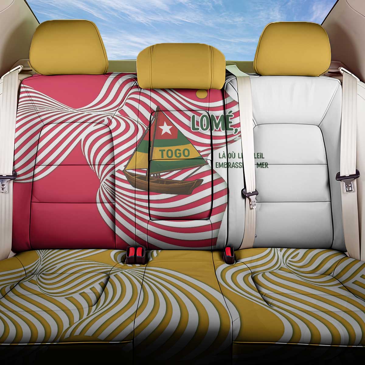 Lome Togo Back Car Seat Cover with Sailboat and Sunset – Where the Sun Kisses the Sea