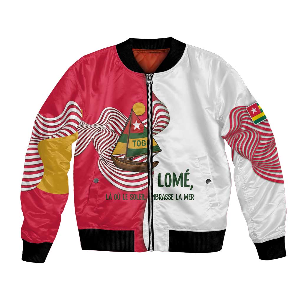 Lome Togo Bomber Jacket with Sailboat and Sunset – Where the Sun Kisses the Sea