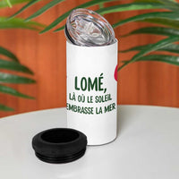 Lome Togo 4 in 1 Can Cooler Tumbler with Sailboat and Sunset – Where the Sun Kisses the Sea