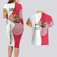 Lome Togo Couples Matching Long Sleeve Bodycon Dress and Hawaiian Shirt with Sailboat and Sunset – Where the Sun Kisses the Sea