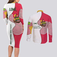 Lome Togo Couples Matching Long Sleeve Bodycon Dress and Long Sleeve Button Shirt with Sailboat and Sunset – Where the Sun Kisses the Sea