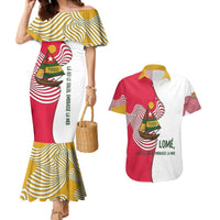 Lome Togo Couples Matching Mermaid Dress and Hawaiian Shirt with Sailboat and Sunset – Where the Sun Kisses the Sea