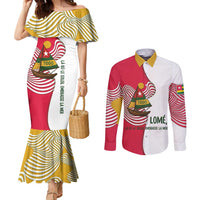 Lome Togo Couples Matching Mermaid Dress and Long Sleeve Button Shirt with Sailboat and Sunset – Where the Sun Kisses the Sea