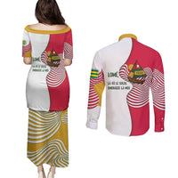 Lome Togo Couples Matching Puletasi and Long Sleeve Button Shirt with Sailboat and Sunset – Where the Sun Kisses the Sea