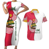 Lome Togo Couples Matching Short Sleeve Bodycon Dress and Hawaiian Shirt with Sailboat and Sunset – Where the Sun Kisses the Sea
