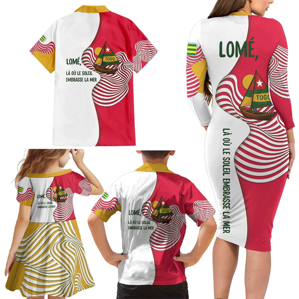 Lome Togo Family Matching Long Sleeve Bodycon Dress and Hawaiian Shirt with Sailboat and Sunset – Where the Sun Kisses the Sea