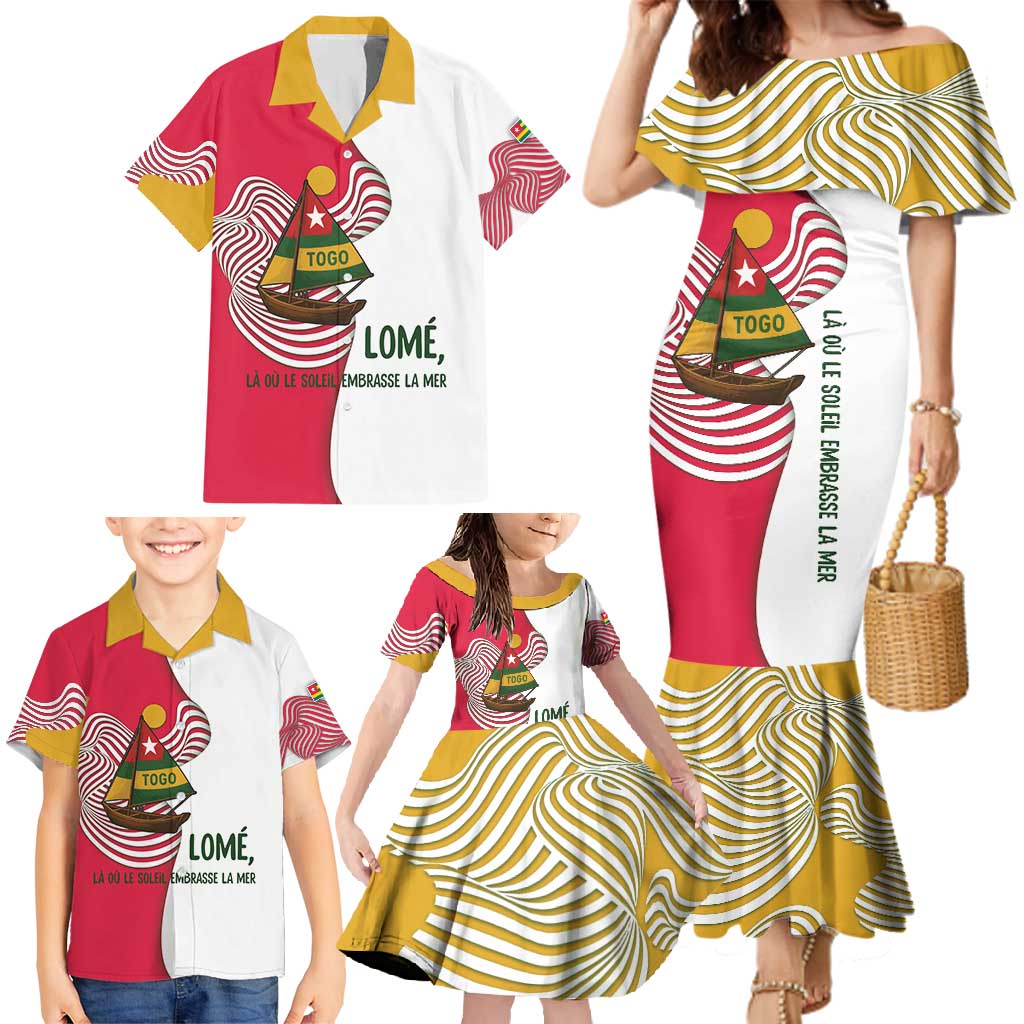 Lome Togo Family Matching Mermaid Dress and Hawaiian Shirt with Sailboat and Sunset – Where the Sun Kisses the Sea