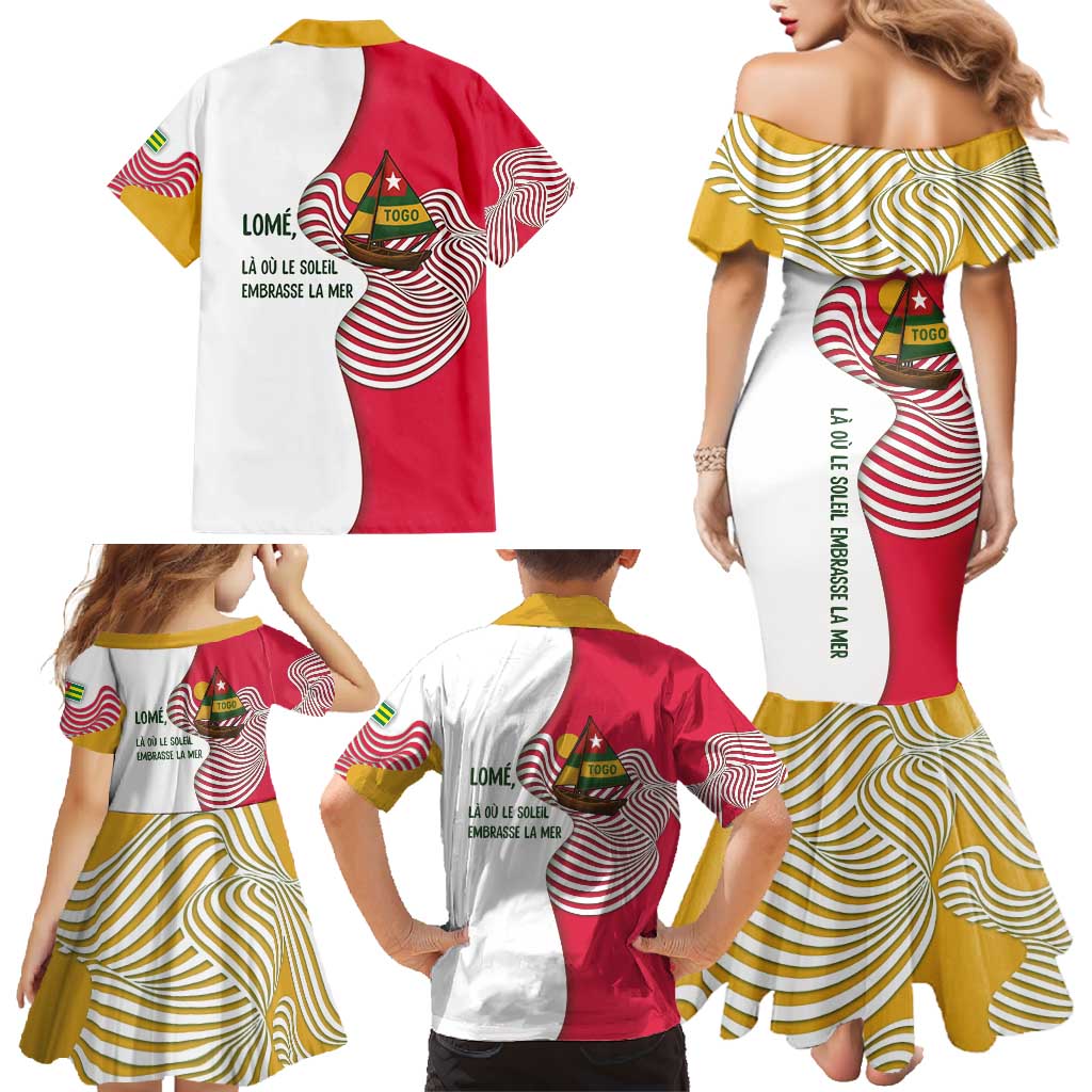 Lome Togo Family Matching Mermaid Dress and Hawaiian Shirt with Sailboat and Sunset – Where the Sun Kisses the Sea