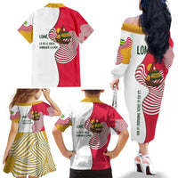 Lome Togo Family Matching Off The Shoulder Long Sleeve Dress and Hawaiian Shirt with Sailboat and Sunset – Where the Sun Kisses the Sea