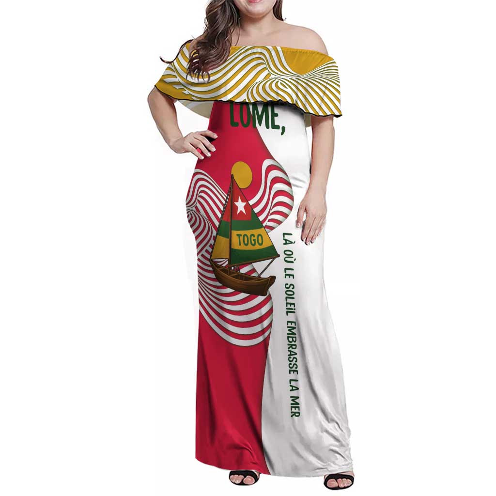 Lome Togo Family Matching Off Shoulder Maxi Dress and Hawaiian Shirt with Sailboat and Sunset – Where the Sun Kisses the Sea