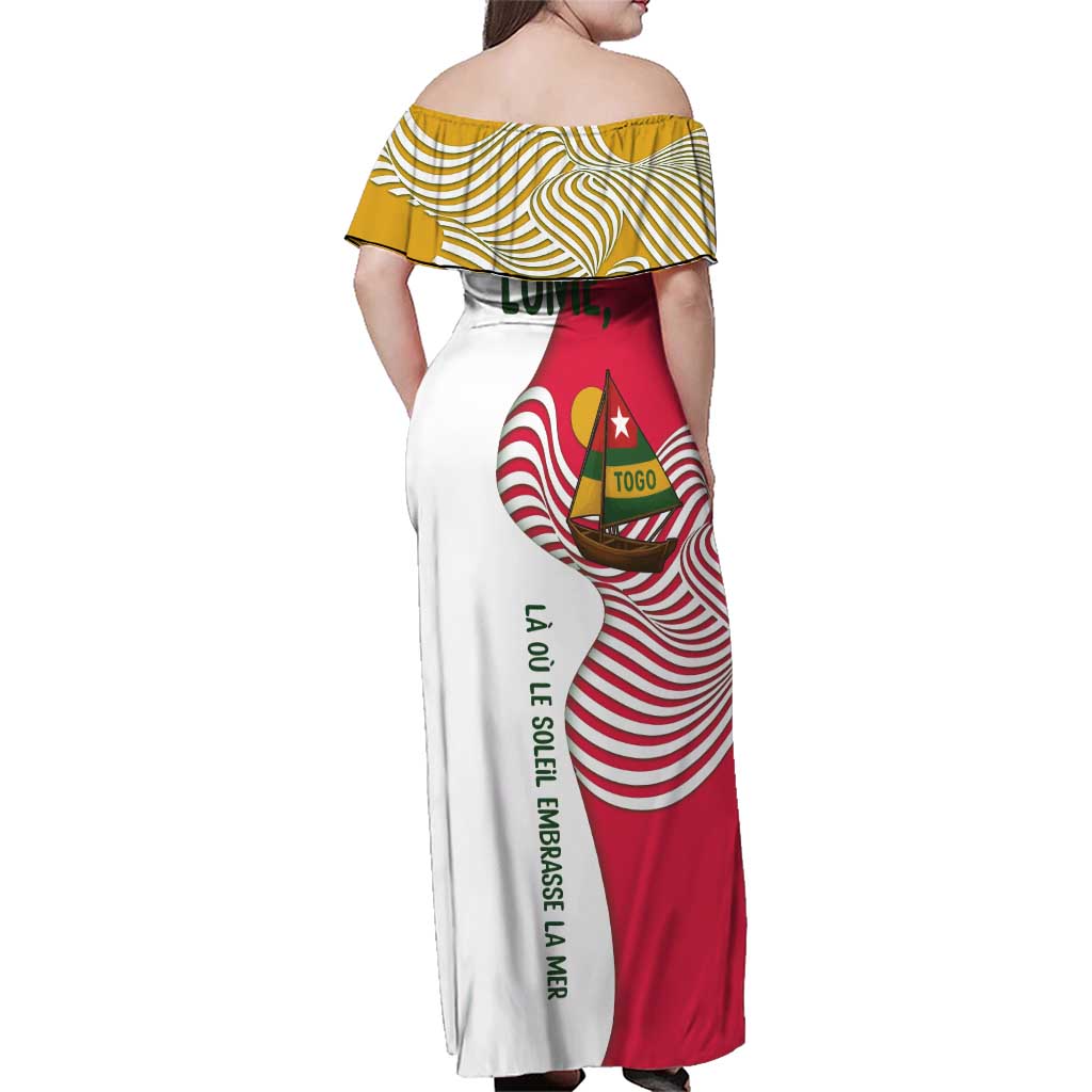 Lome Togo Family Matching Off Shoulder Maxi Dress and Hawaiian Shirt with Sailboat and Sunset – Where the Sun Kisses the Sea