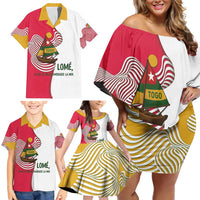 Lome Togo Family Matching Off Shoulder Short Dress and Hawaiian Shirt with Sailboat and Sunset – Where the Sun Kisses the Sea