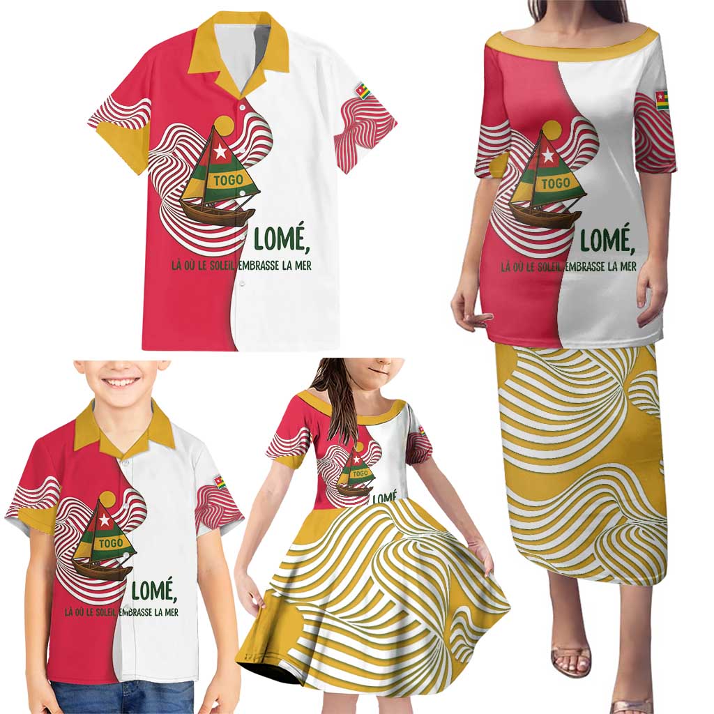 Lome Togo Family Matching Puletasi and Hawaiian Shirt with Sailboat and Sunset – Where the Sun Kisses the Sea