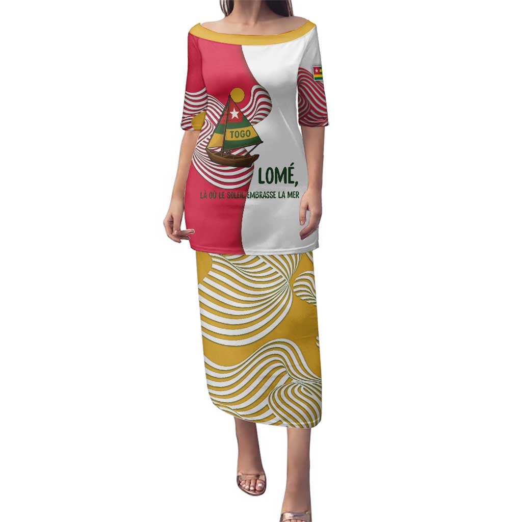 Lome Togo Family Matching Puletasi and Hawaiian Shirt with Sailboat and Sunset – Where the Sun Kisses the Sea