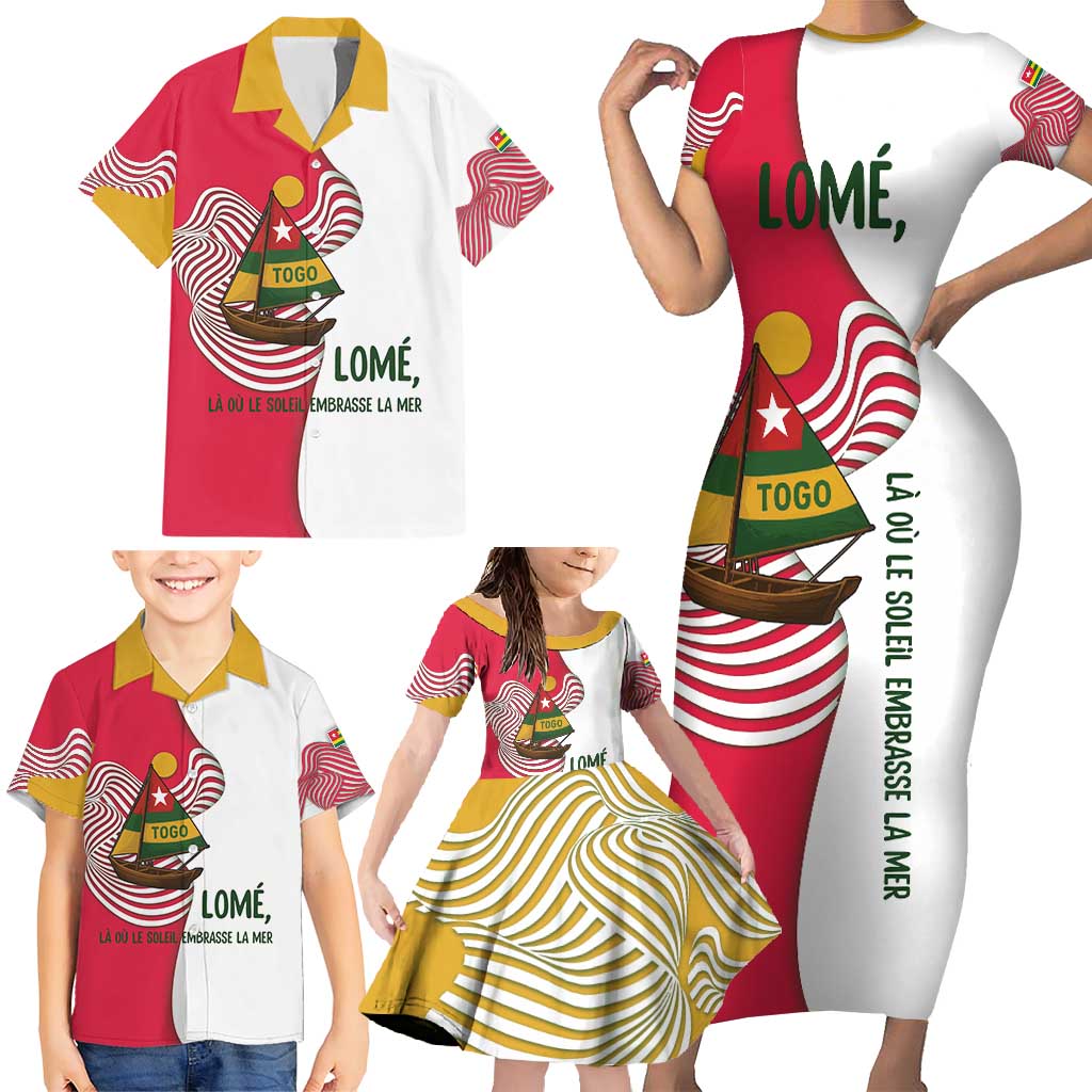 Lome Togo Family Matching Short Sleeve Bodycon Dress and Hawaiian Shirt with Sailboat and Sunset – Where the Sun Kisses the Sea