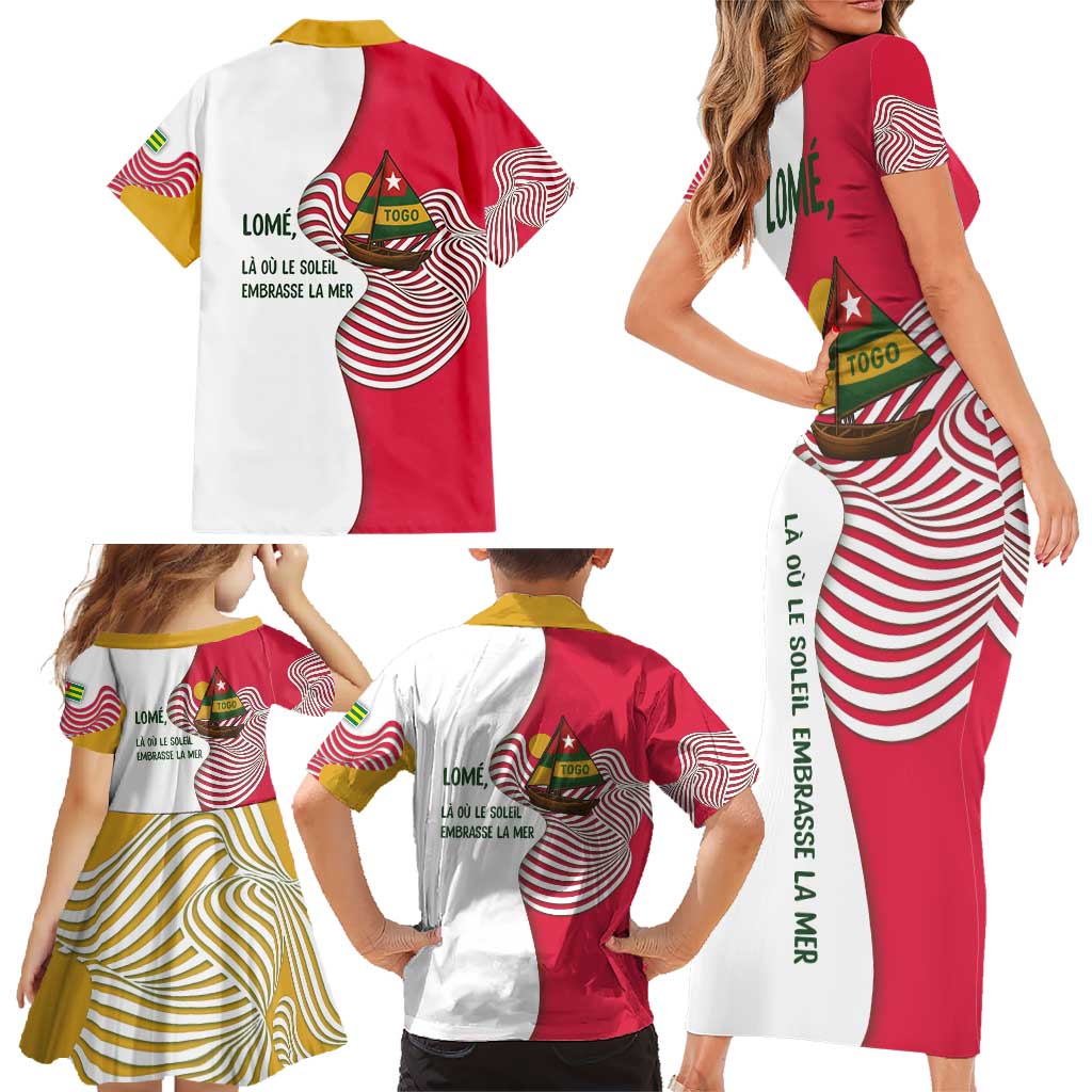 Lome Togo Family Matching Short Sleeve Bodycon Dress and Hawaiian Shirt with Sailboat and Sunset – Where the Sun Kisses the Sea