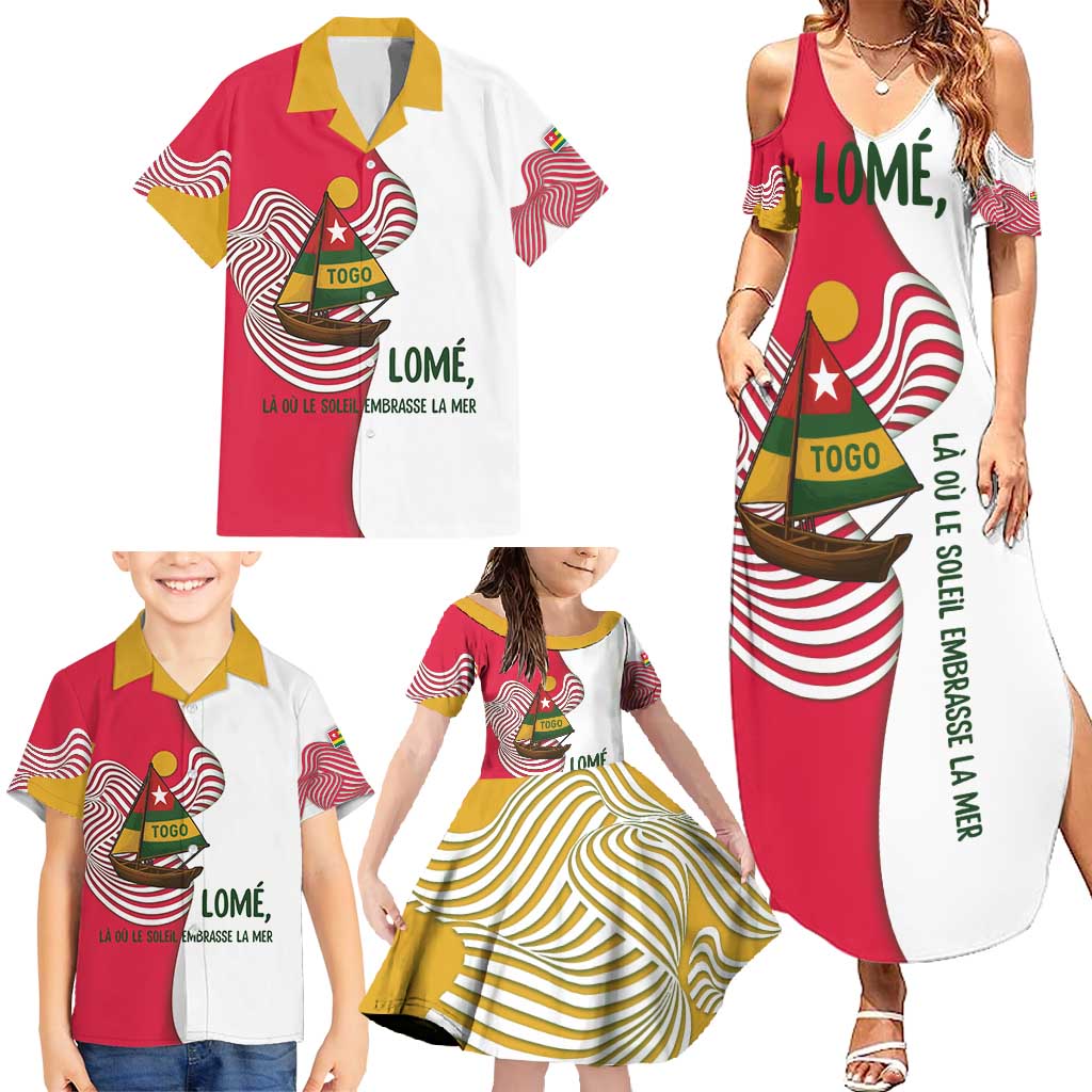 Lome Togo Family Matching Summer Maxi Dress and Hawaiian Shirt with Sailboat and Sunset – Where the Sun Kisses the Sea