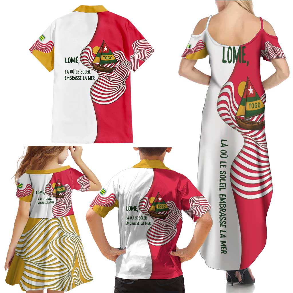Lome Togo Family Matching Summer Maxi Dress and Hawaiian Shirt with Sailboat and Sunset – Where the Sun Kisses the Sea