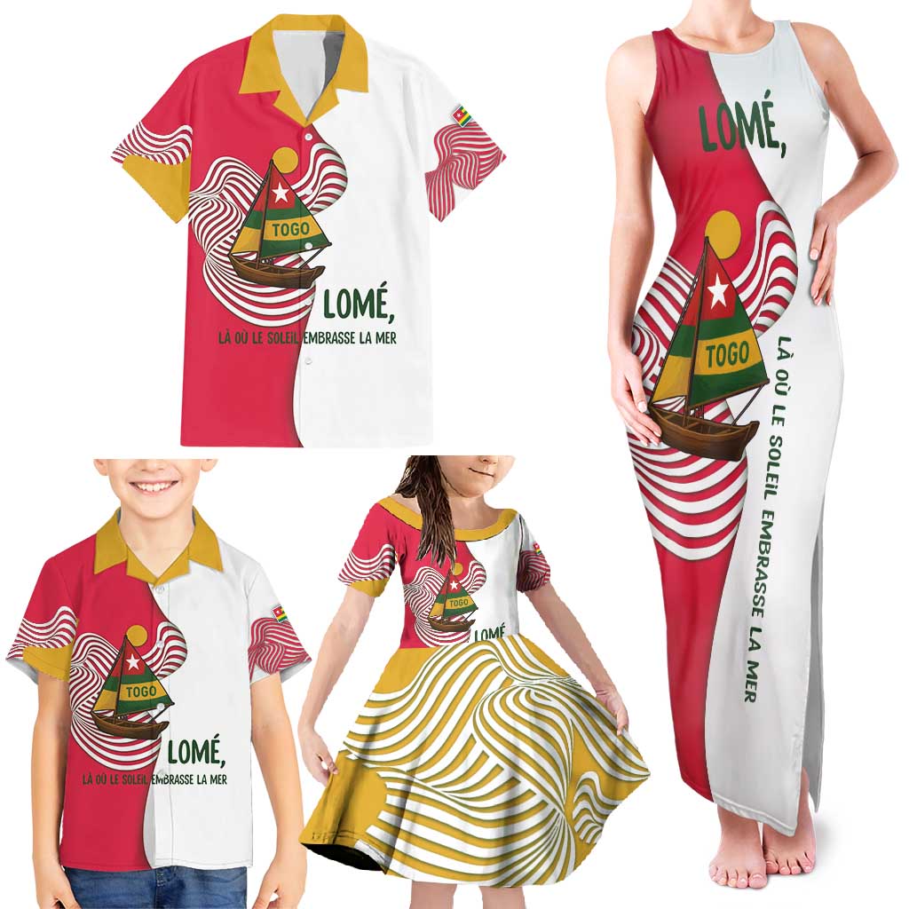 Lome Togo Family Matching Tank Maxi Dress and Hawaiian Shirt with Sailboat and Sunset – Where the Sun Kisses the Sea