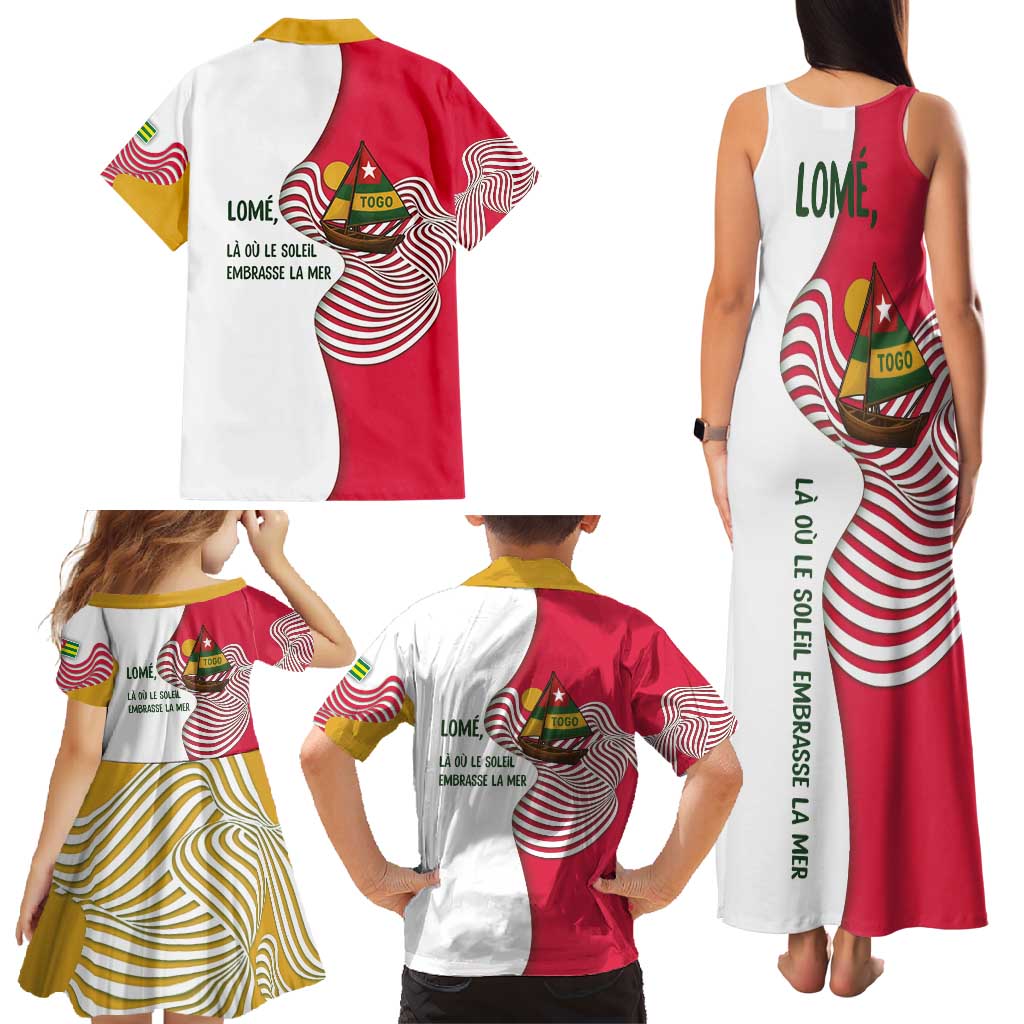 Lome Togo Family Matching Tank Maxi Dress and Hawaiian Shirt with Sailboat and Sunset – Where the Sun Kisses the Sea