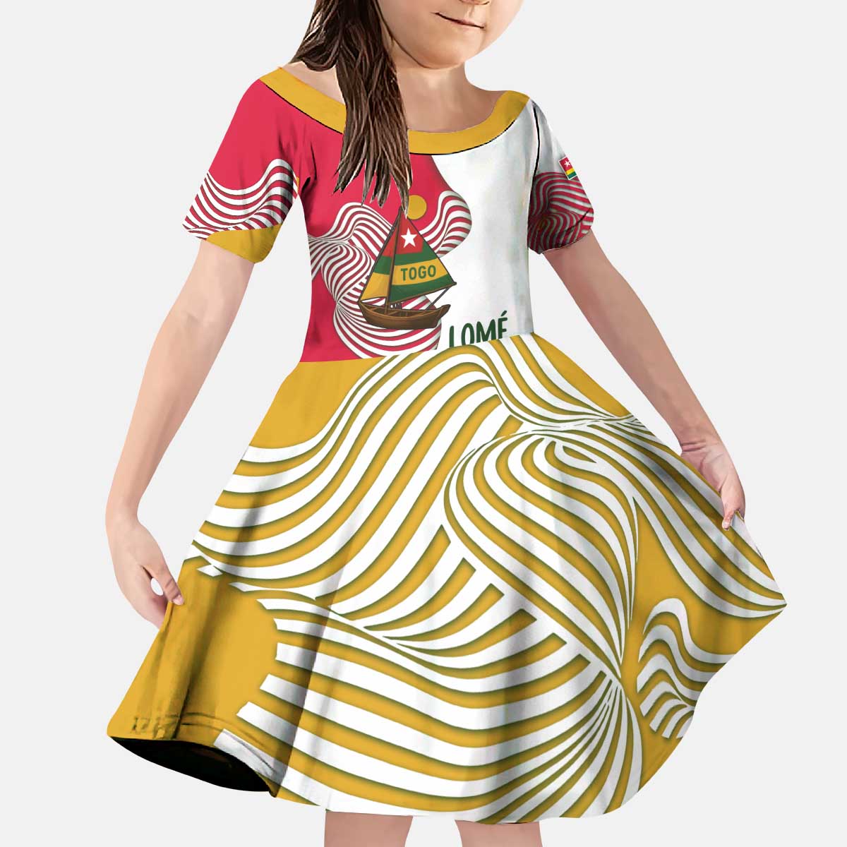 Lome Togo Kid Short Sleeve Dress with Sailboat and Sunset – Where the Sun Kisses the Sea