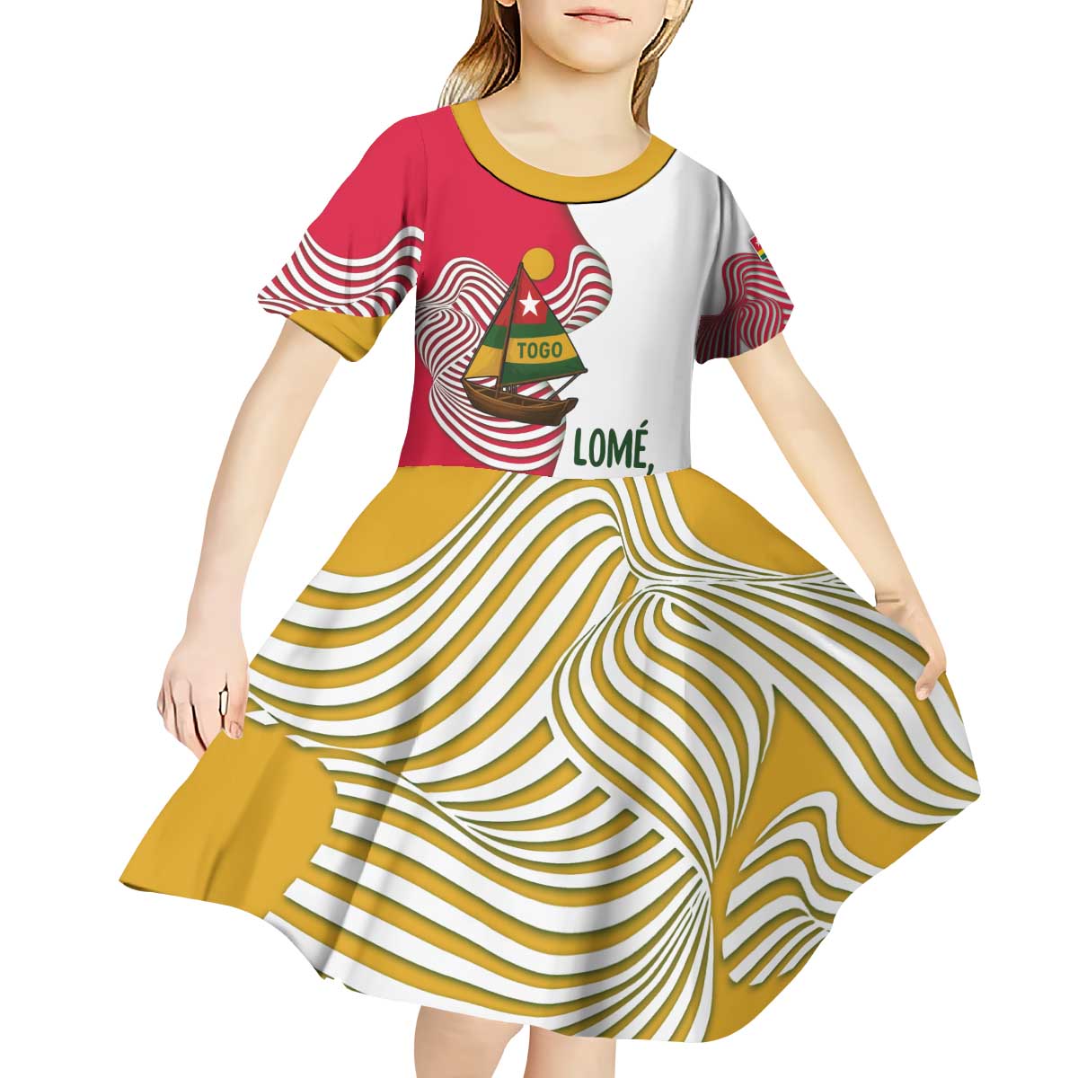 Lome Togo Kid Short Sleeve Dress with Sailboat and Sunset – Where the Sun Kisses the Sea