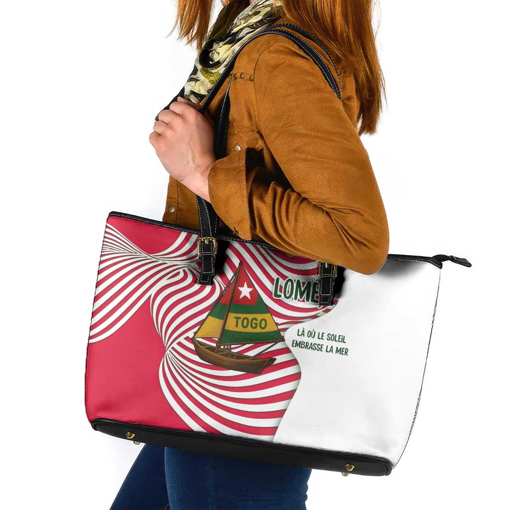 Lome Togo Leather Tote Bag with Sailboat and Sunset – Where the Sun Kisses the Sea