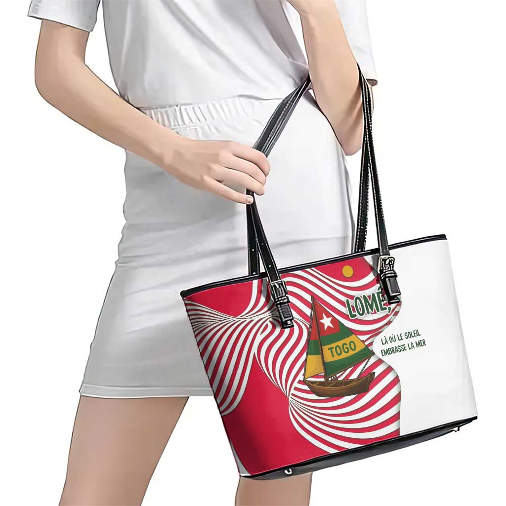 Lome Togo Leather Tote Bag with Sailboat and Sunset – Where the Sun Kisses the Sea