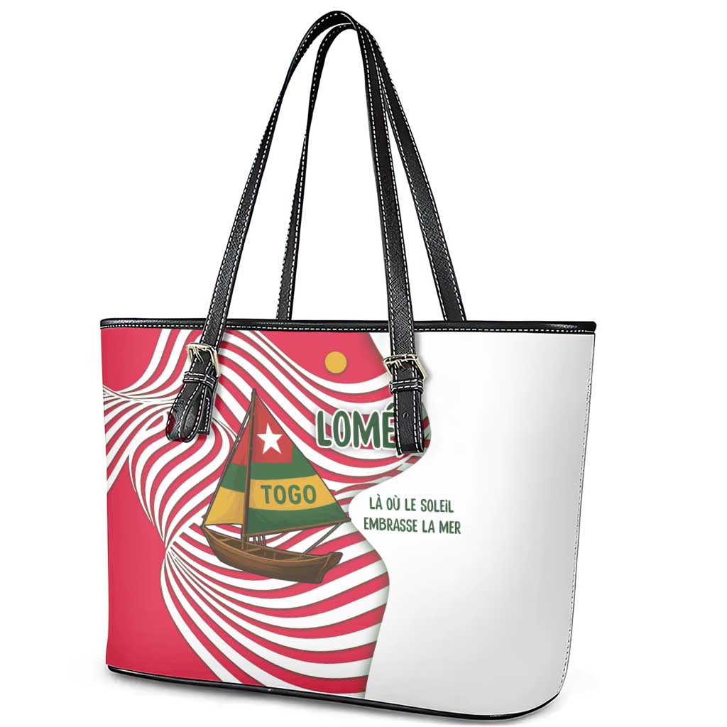 Lome Togo Leather Tote Bag with Sailboat and Sunset – Where the Sun Kisses the Sea