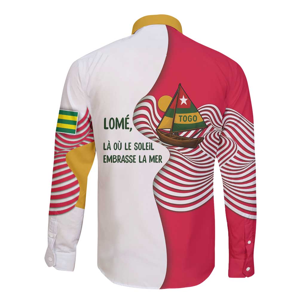 Lome Togo Long Sleeve Button Shirt with Sailboat and Sunset – Where the Sun Kisses the Sea