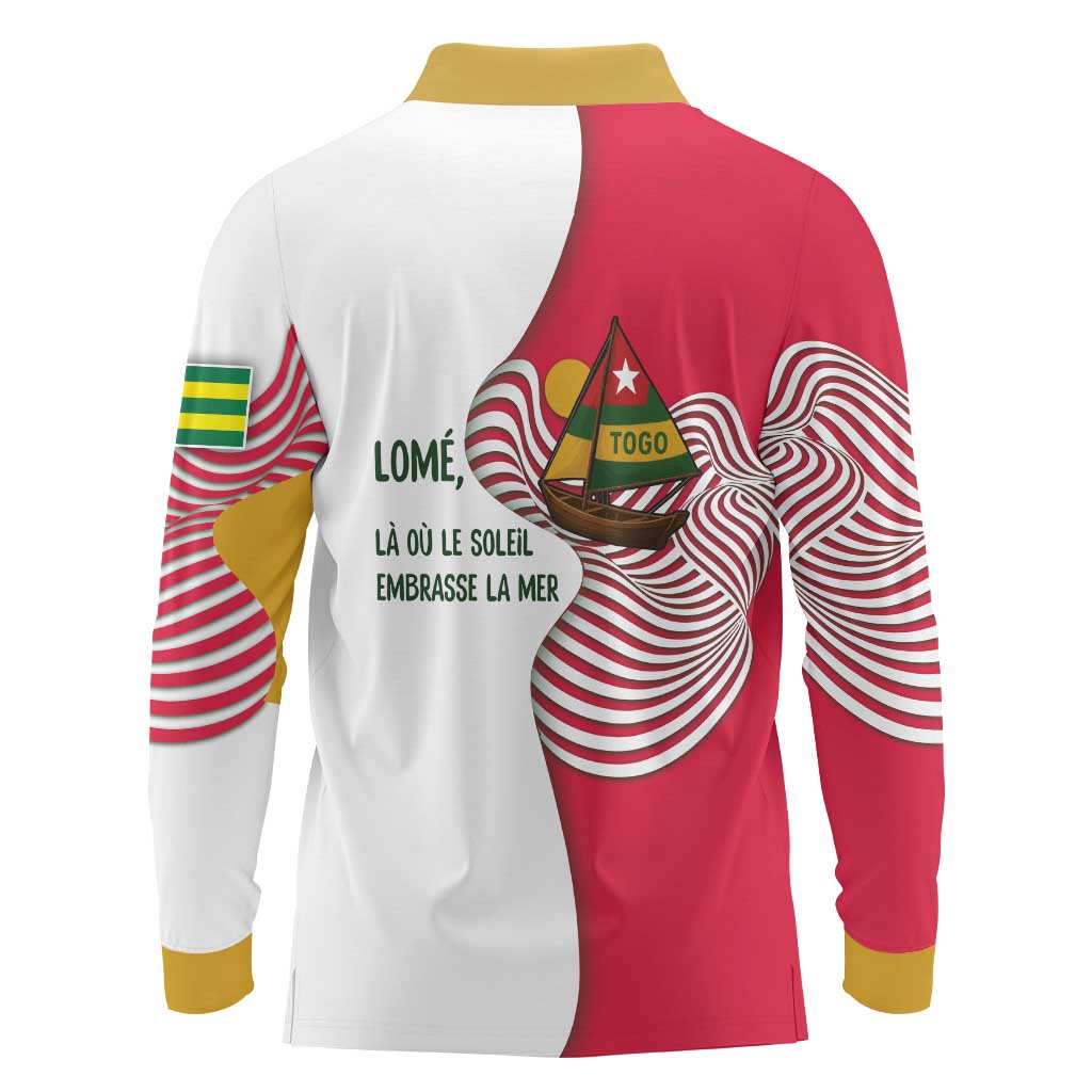 Lome Togo Long Sleeve Polo Shirt with Sailboat and Sunset – Where the Sun Kisses the Sea