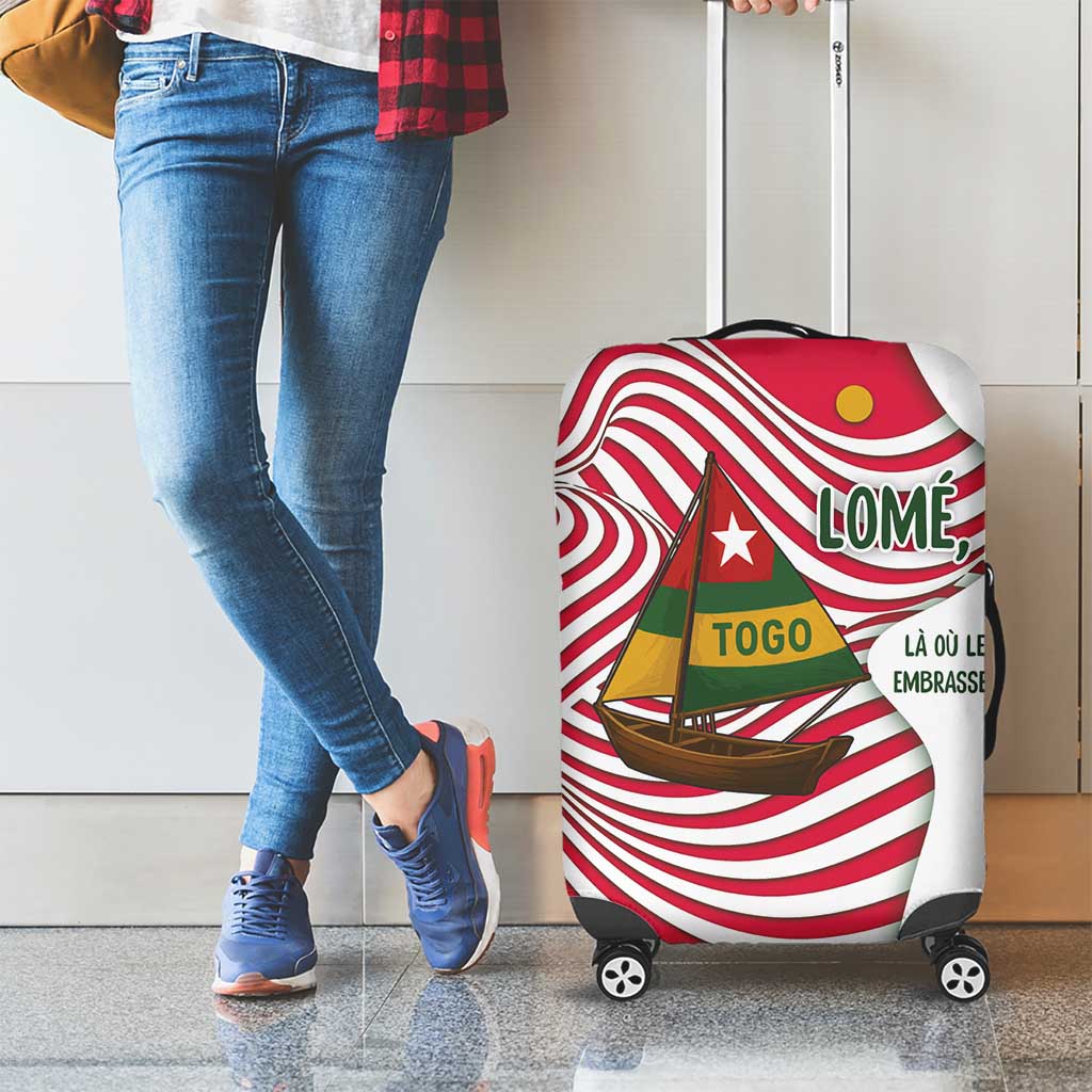 Lome Togo Luggage Cover with Sailboat and Sunset – Where the Sun Kisses the Sea