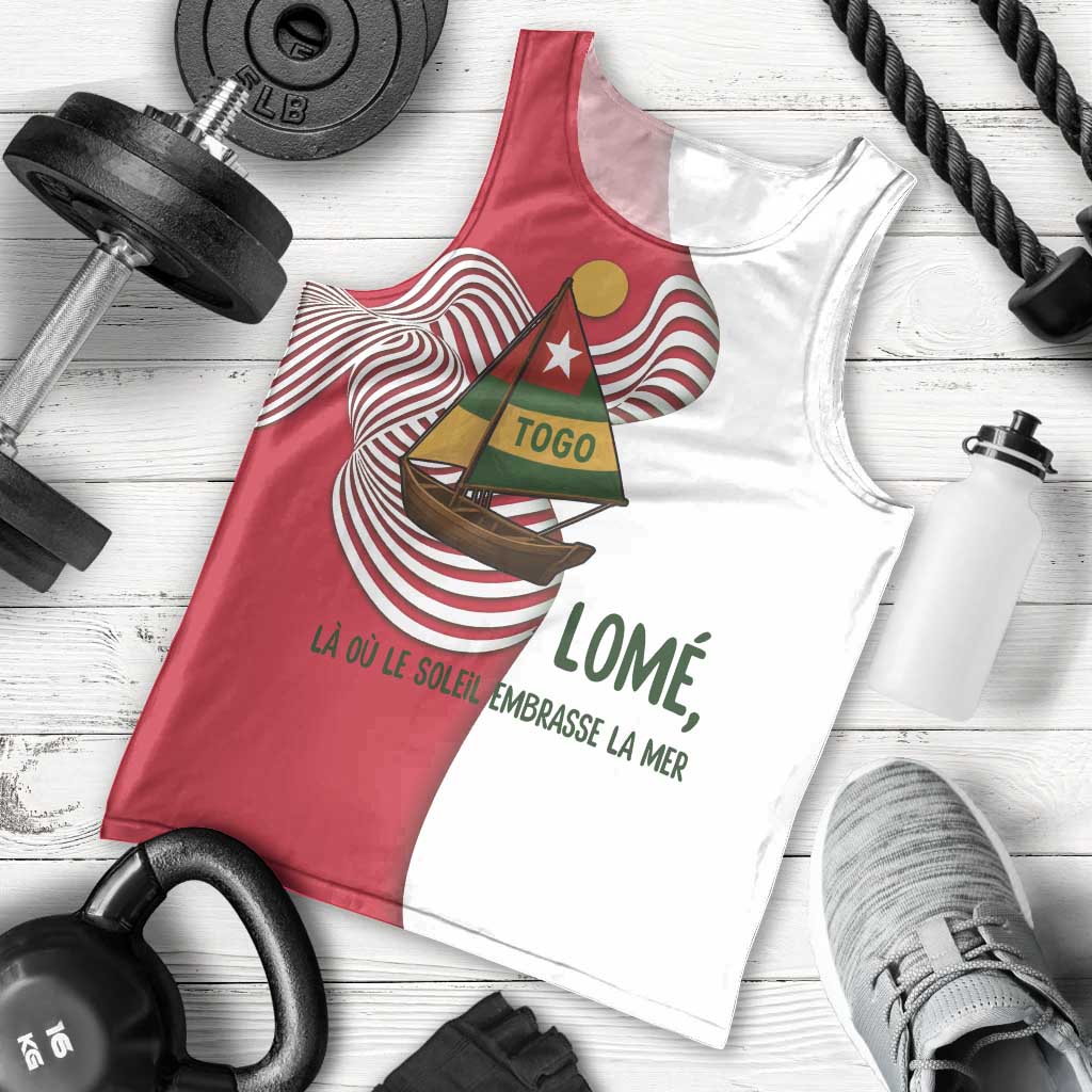 Lome Togo Men Tank Top with Sailboat and Sunset – Where the Sun Kisses the Sea