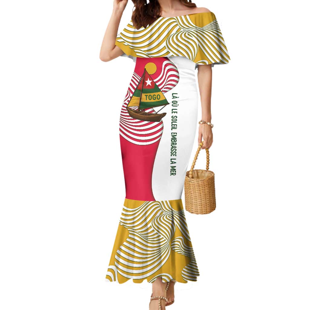 Lome Togo Mermaid Dress with Sailboat and Sunset – Where the Sun Kisses the Sea